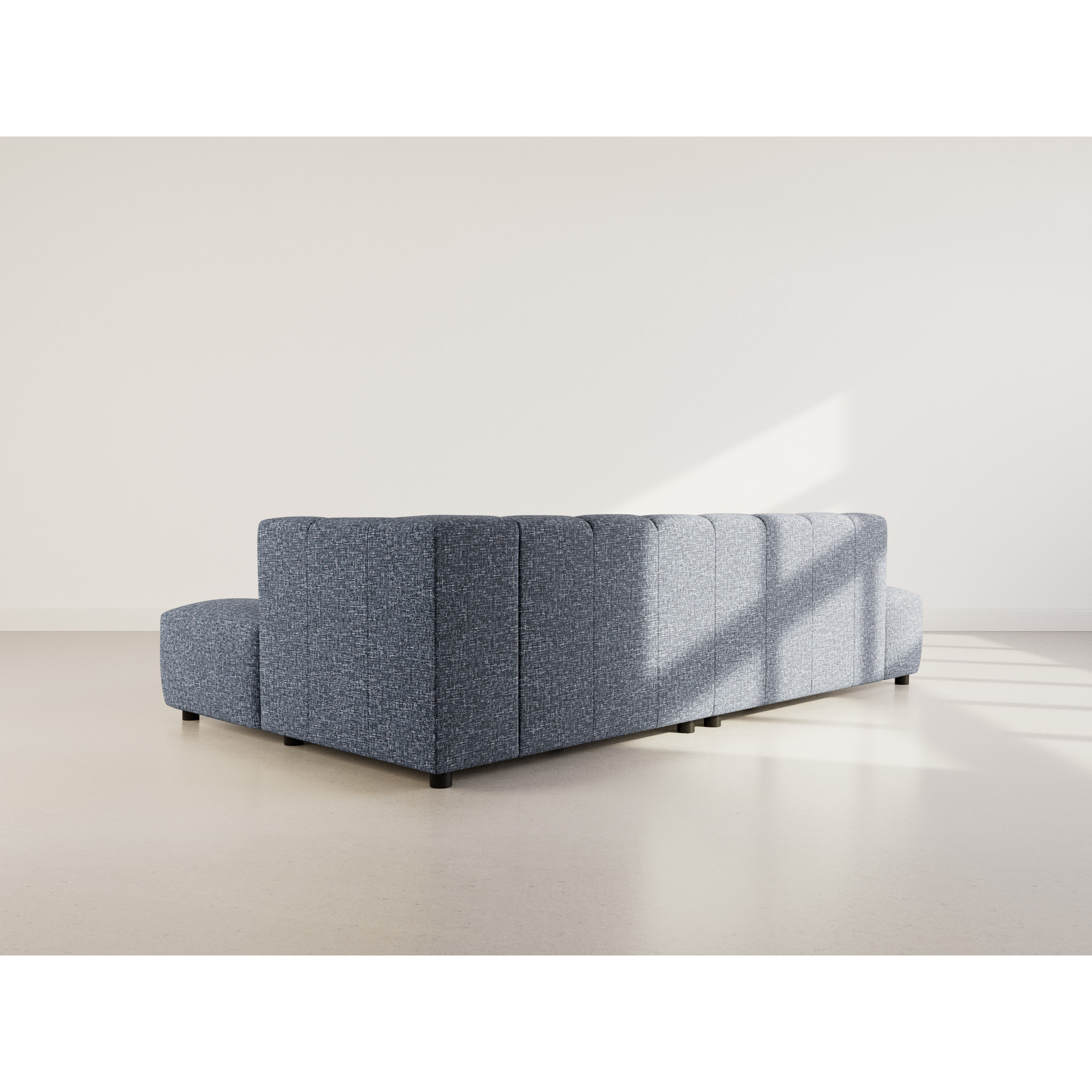 Curtis - canapé d'angle droit 4 places sans accoudoir en tissu texturé - Bleu