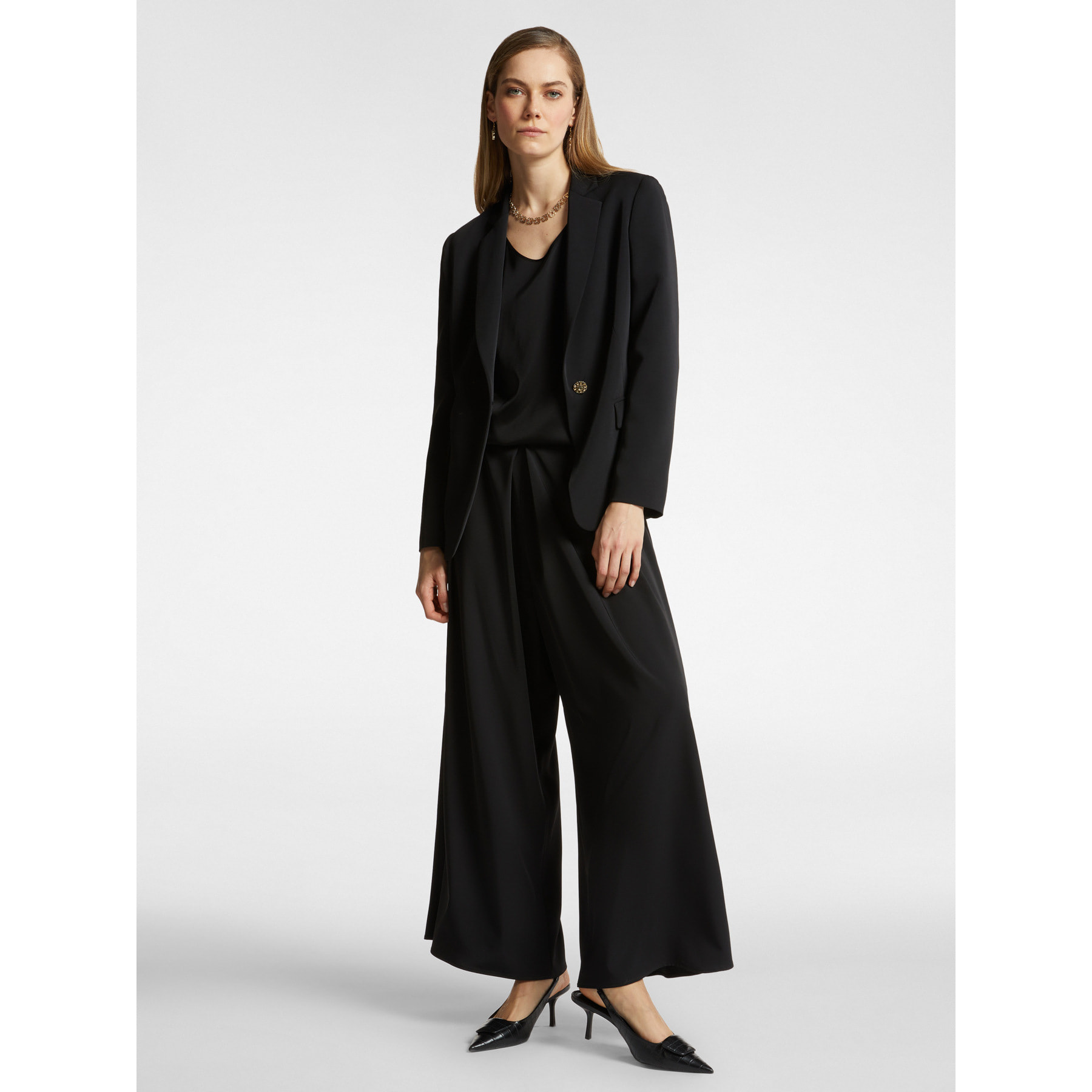 Elena Mirò - Pantaloni ampi cropped con pieghe - Nero