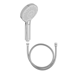 Pommeau de douche 3 jets Metro chrome + flexible anti torsion 175 cm métal chrome