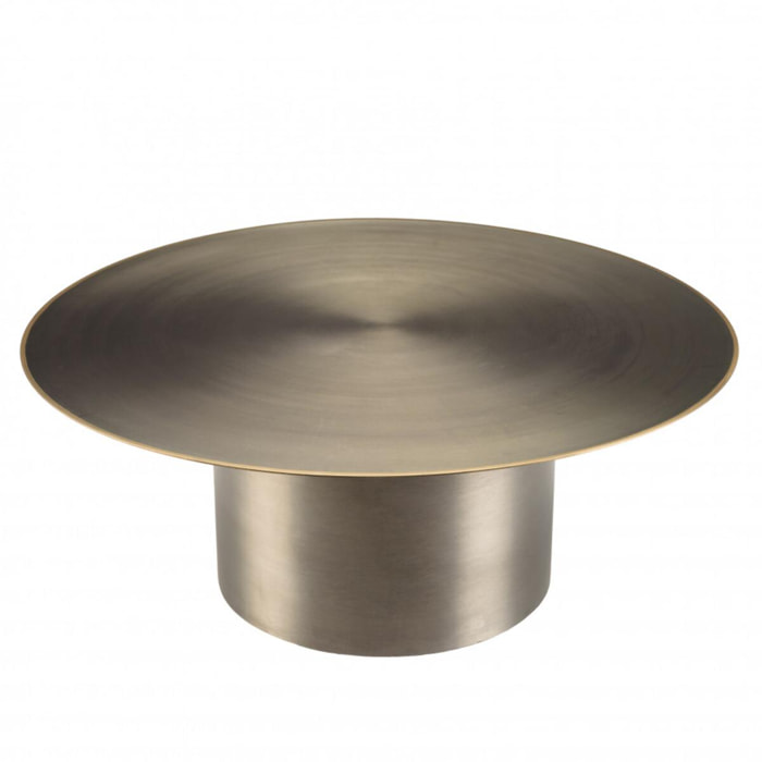 JAMES - Table basse ronde 80x80cm en fer noir et bordure dorée
