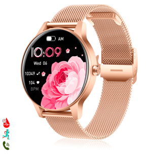 Smartwatch QS80 con chiamate BT, notifiche push. Monitor sportivo e della salute. Cinturino in metallo.