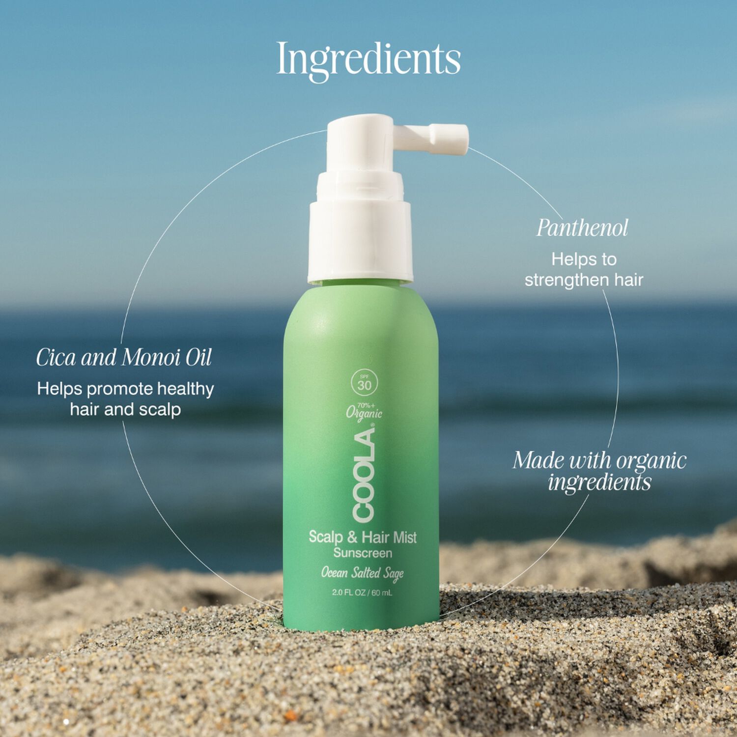 Coola Scalp & Hair Mist SPF30 - Brume Crème Solaire Biologique Cuir Chevelu et Cheveux 60 ml