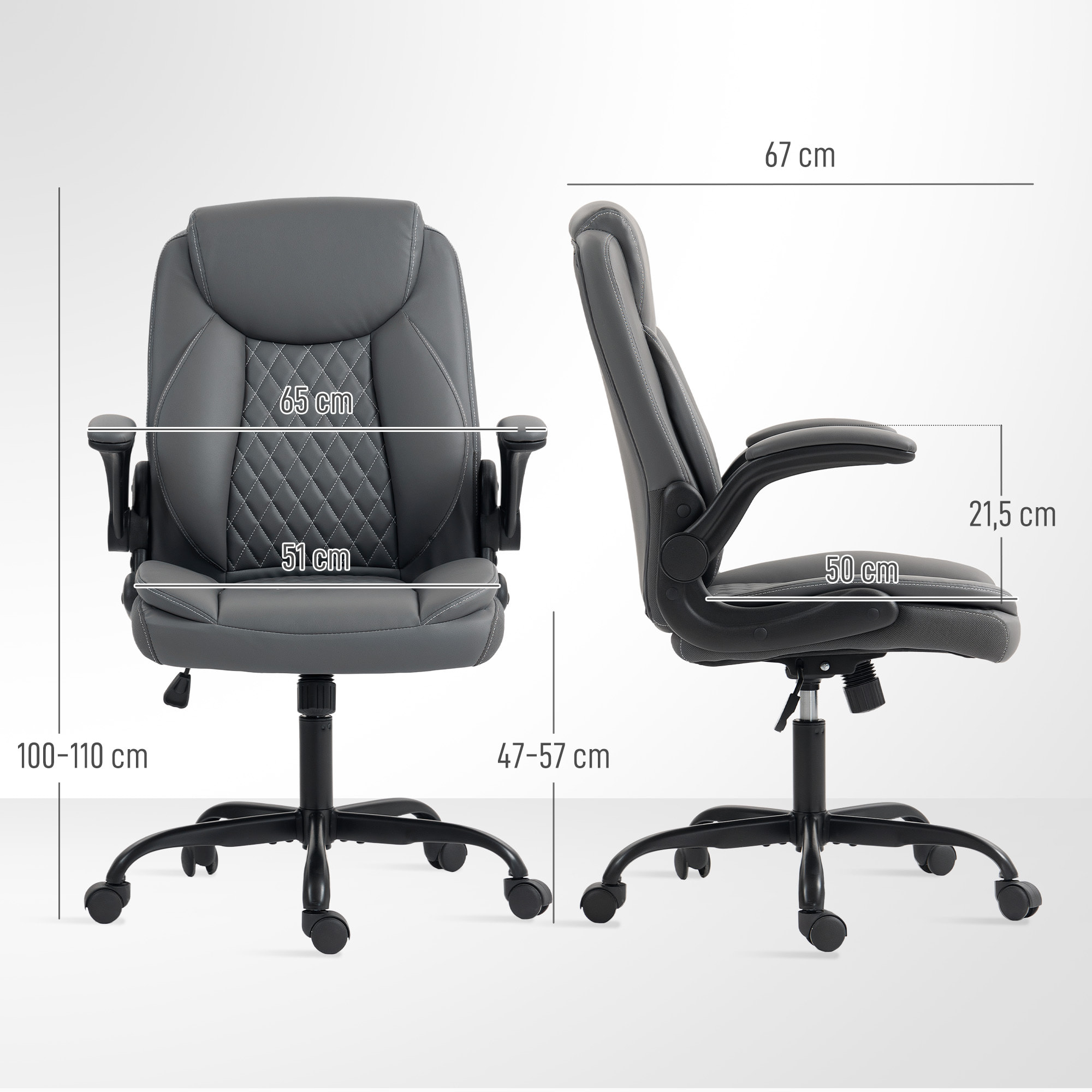 Chaise de bureau design Chesterfield accoudoirs relevables grand confort synthétique gris foncé
