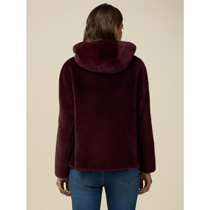 Oltre - Teddy jacket with hood - Burgundy