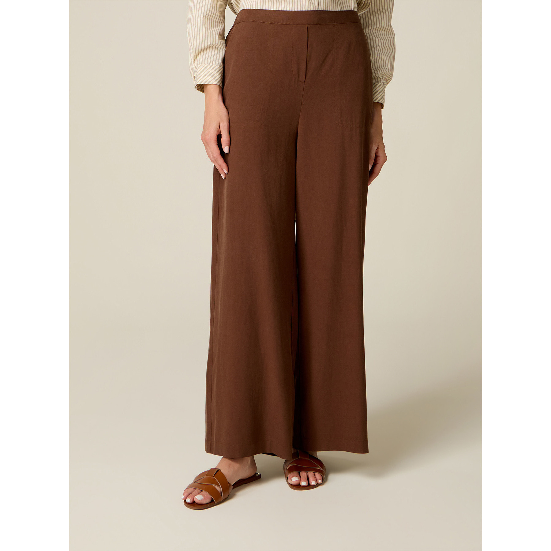 Oltre - Pantaloni palazzo misto lino - Marrone