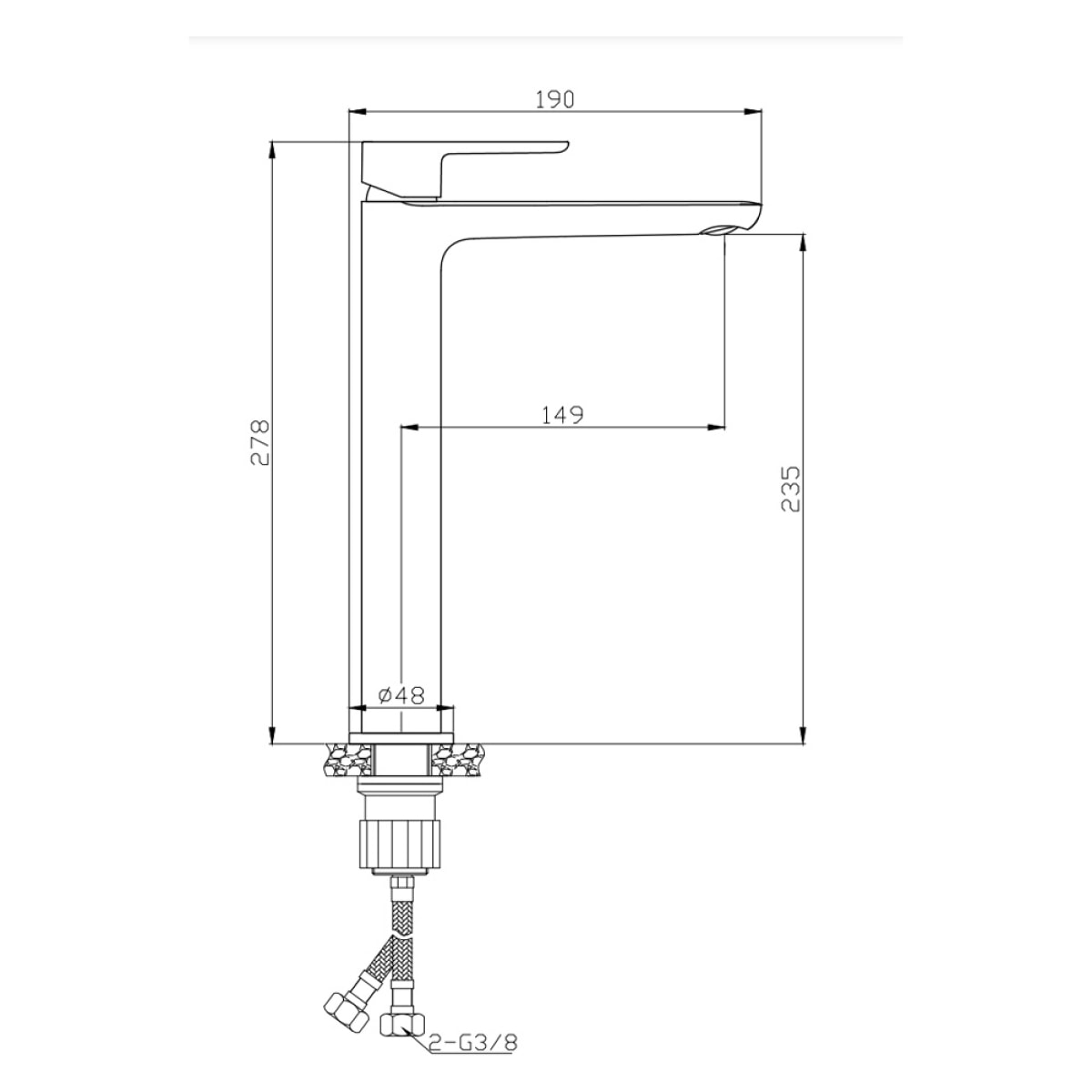 Mood mitigeur lavabo XL avec levier sans tirette, G3/8, Noir mat (SATBSMOOD285C)
