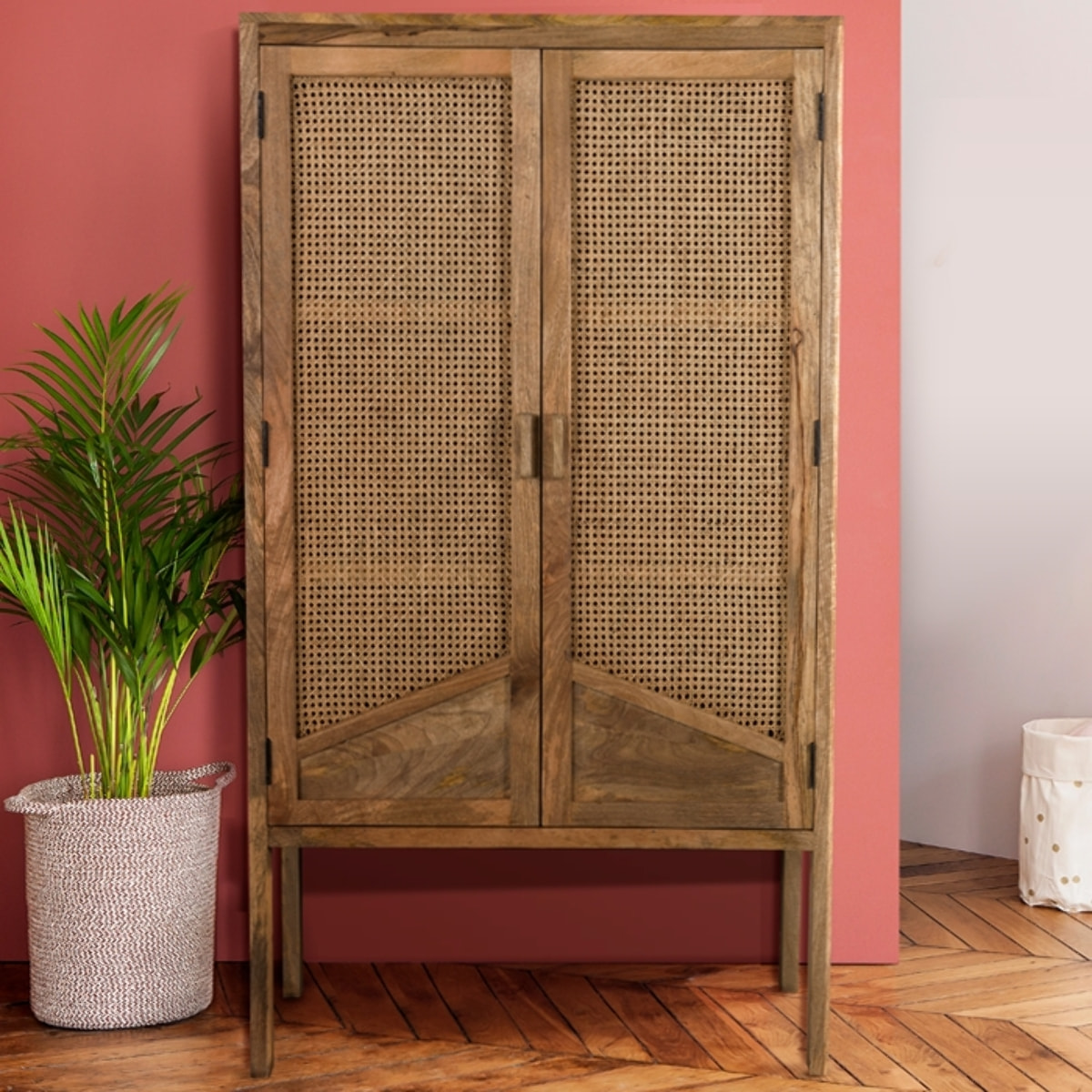 Armoire en cannage et bois 2 portes - Tiki