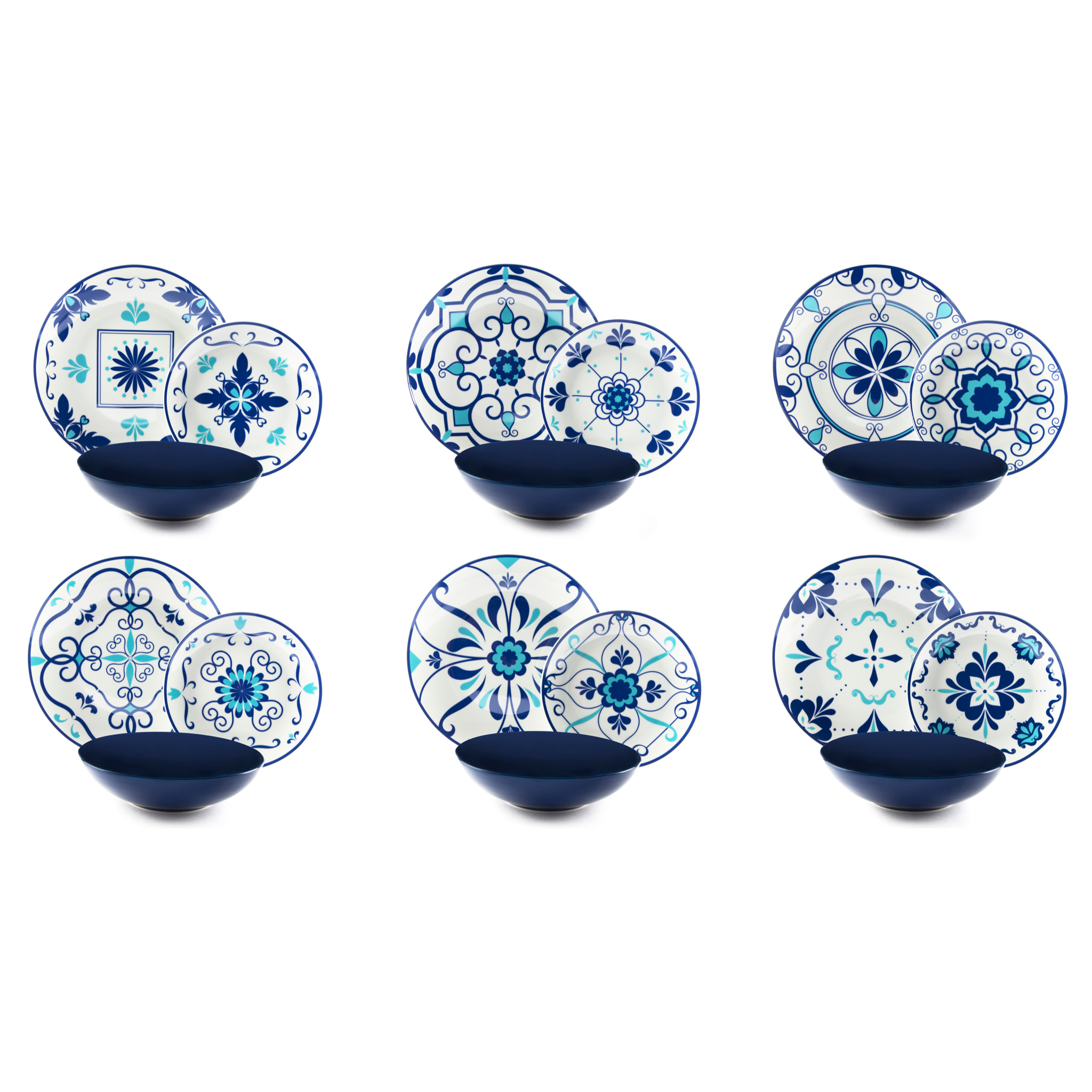 Service de table 18 pièces Excelsa – Vietri, Porcelaine Bleu