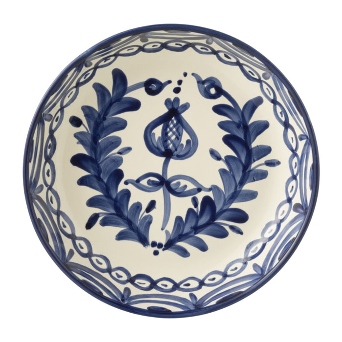 J-Line plat Granada Low - céramique - blanc/bleu - large - Ø 25 cm