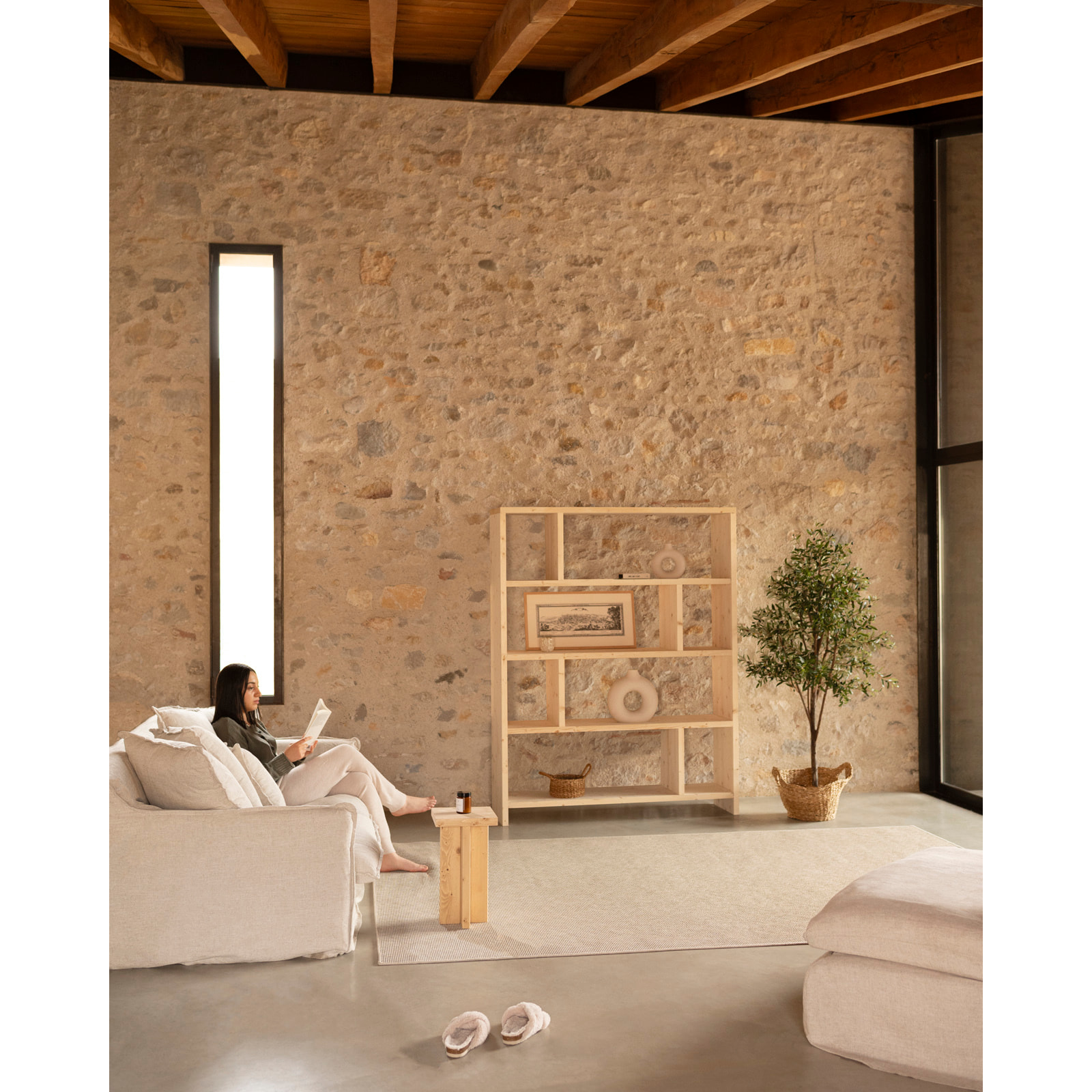 Étagère en bois massif ton naturel de 180x140cm Hauteur: 180 Longueur: 140 Largeur: 35