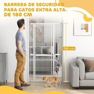 Barrera de Seguridad para Perros y Gatos Extra Alta 180 cm, Barrera para Perros Extensible 76-104 cm, Separación 3,5 cm, para Puertas y Escaleras, con Montaje a Presión, 2 Extensiones, Blanco