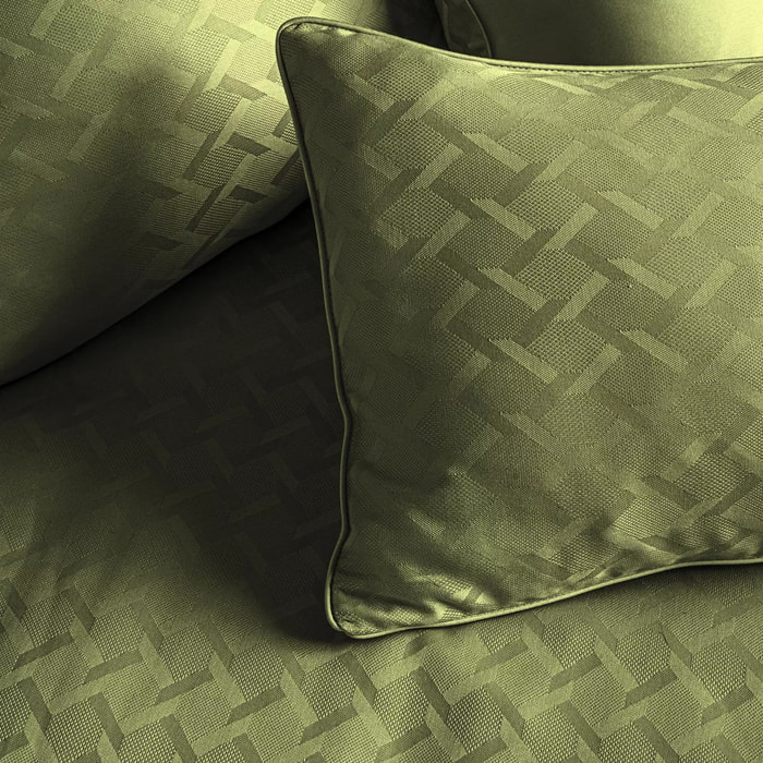 Taie d'oreiller satin de coton motif jacquard vert Adagio kaki