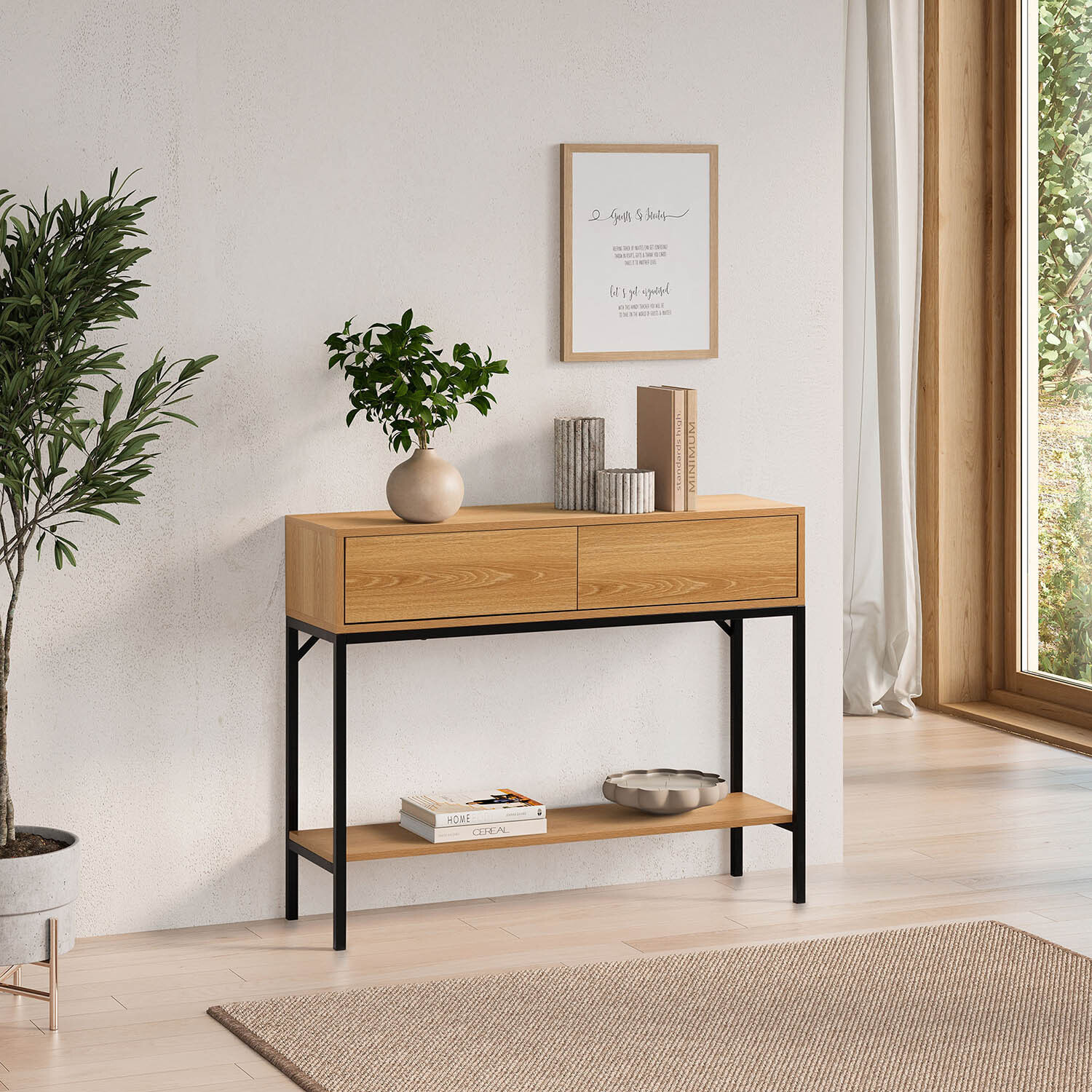 Mesa consola Auri 2 cajones efecto Roble