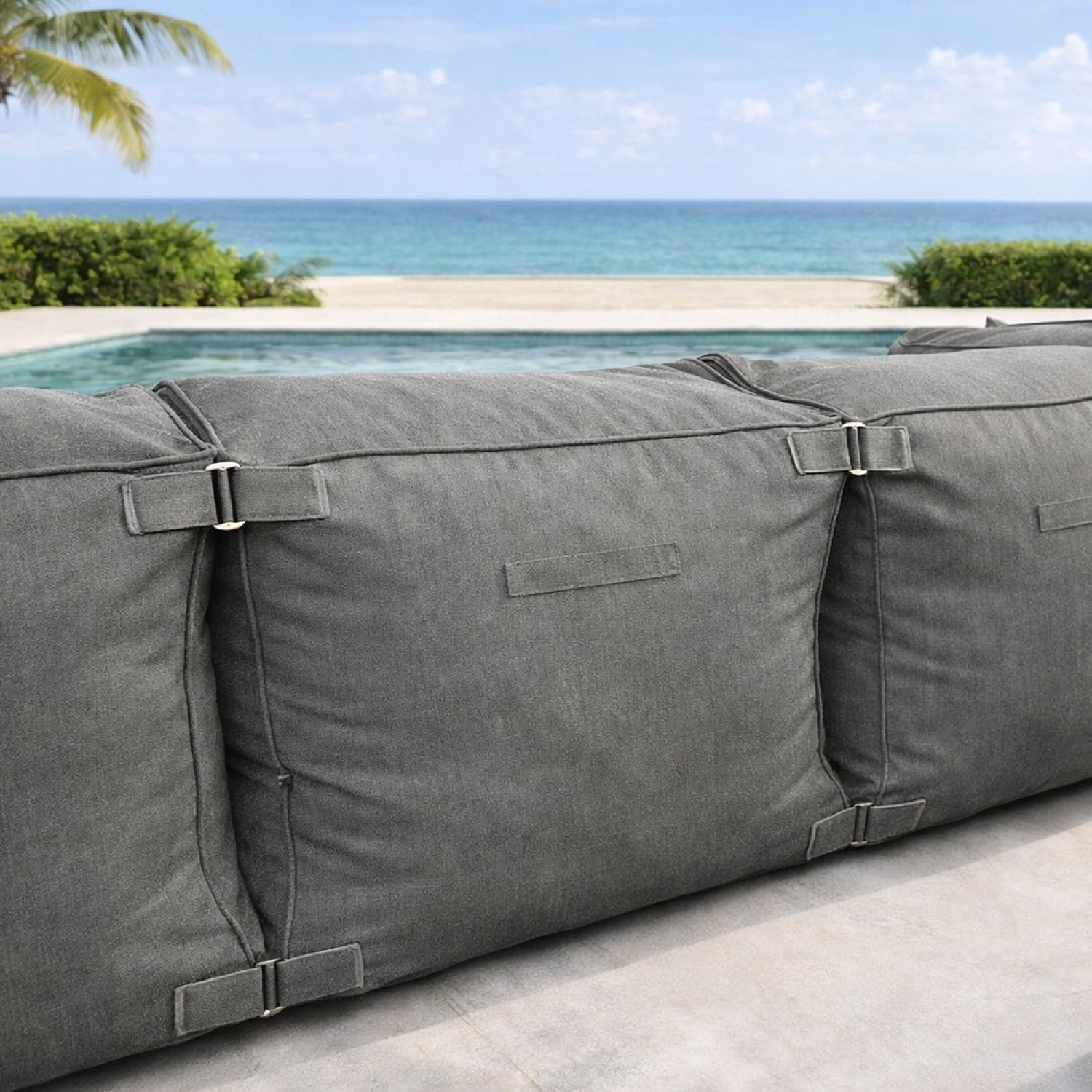 VERONE Salon de jardin modulable 5 places gris en tissu déperlant