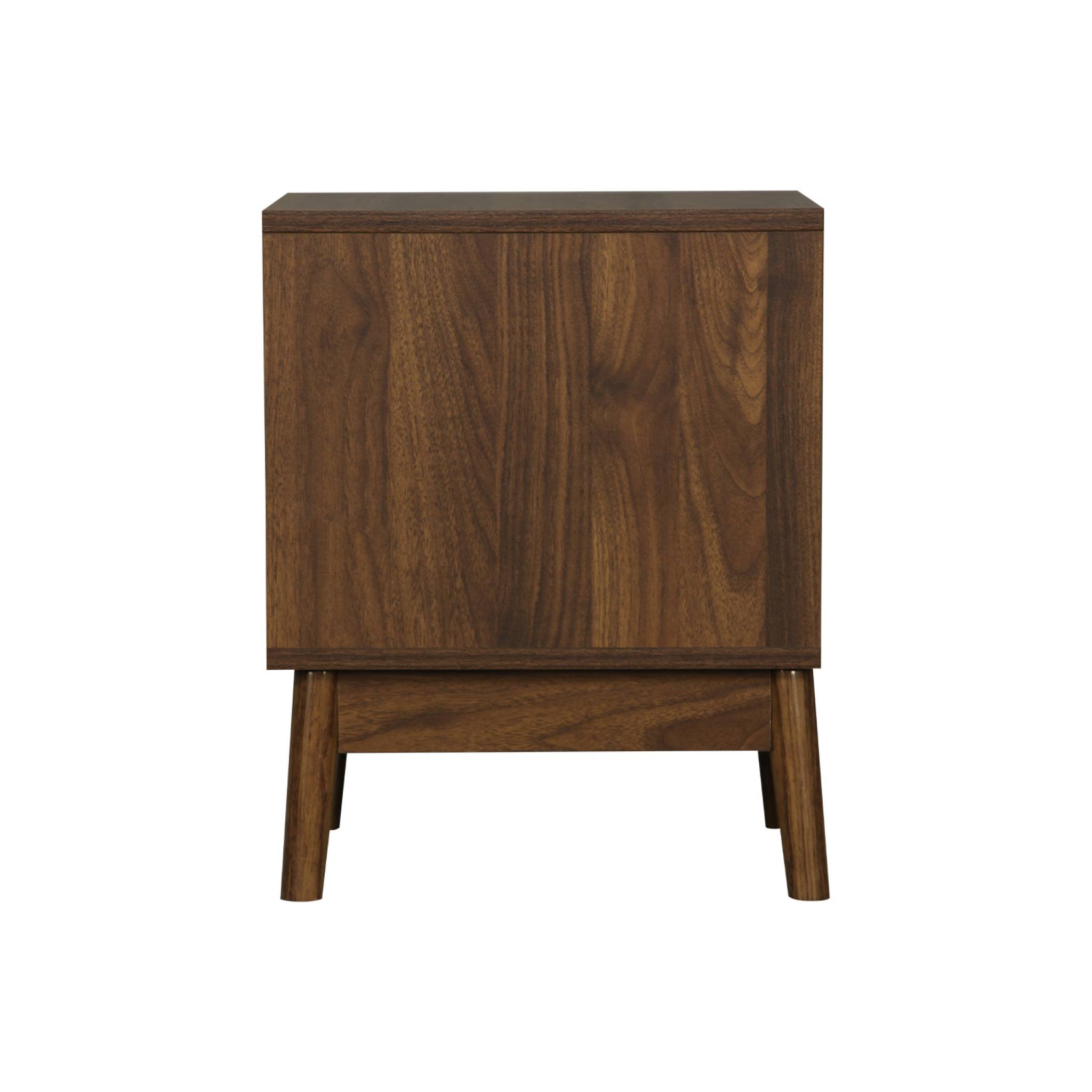 Table de chevet deux tiroirs. décor bois de noyer et piétement en pin - Linear