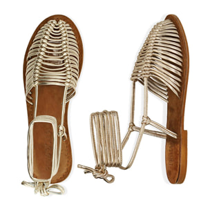 Sandali lace-up oro in pelle