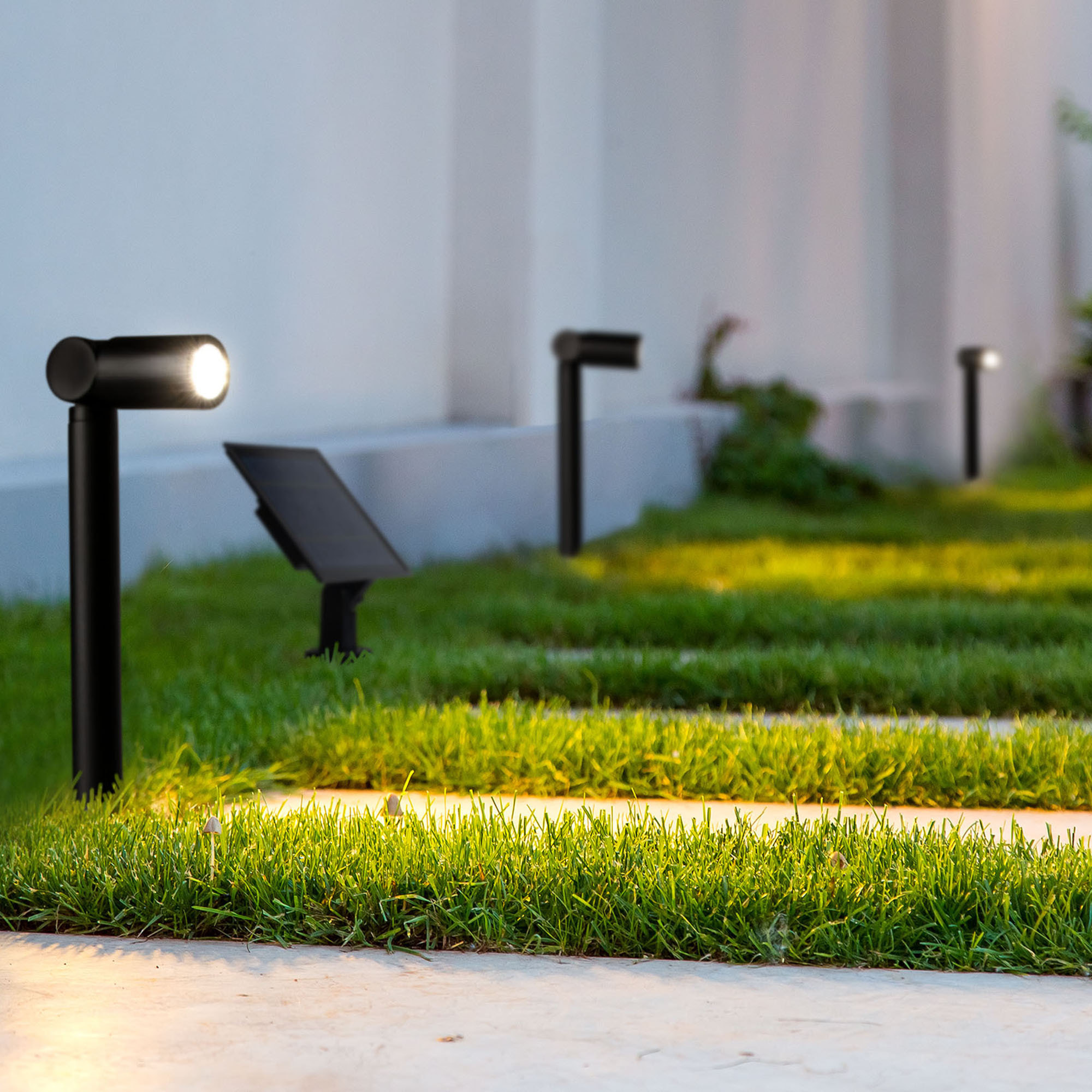 Forlight LIS - Foco Proyector de Jardín Solar con 3 Proyectores y 1 Placa Solar. Acero Inoxidable y Policarbonato Negro