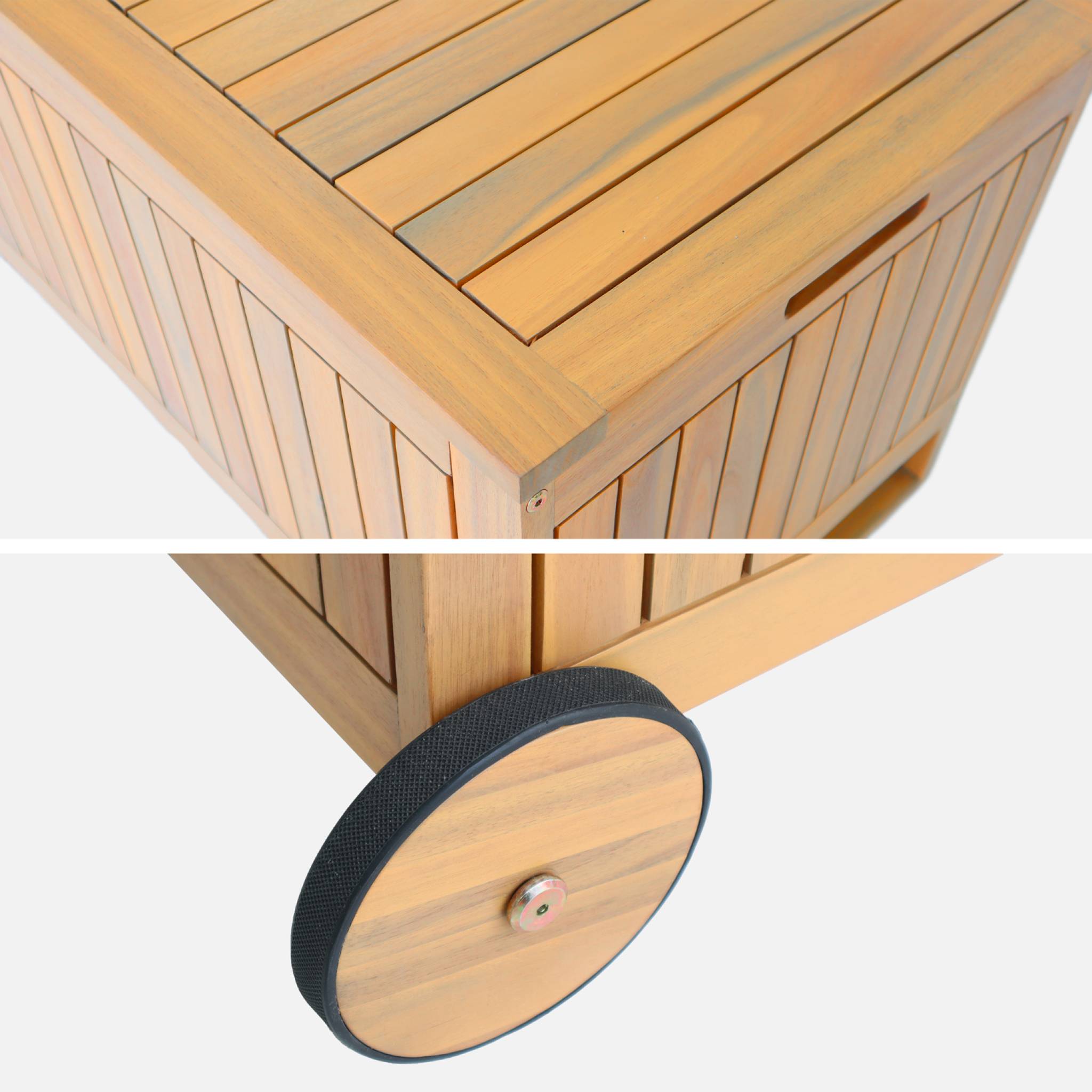 Coffre de jardin bois d'acacia avec roulettes 119L KIVO