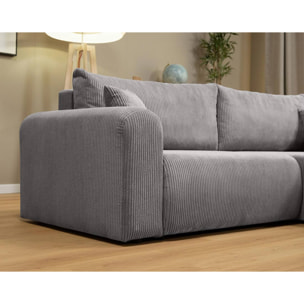 Naomi - Canapé d'angle réversible 4 places convertible avec coffre en velours côtelé - Gris clair