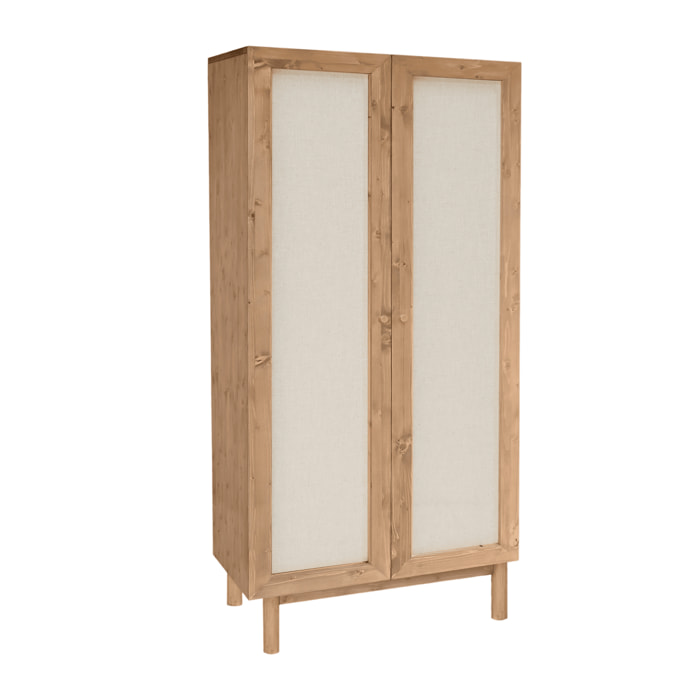 Armoire en bois massif et toile de lin ton chêne foncé 180x80cm Hauteur: 180 Longueur: 80 Largeur: 40