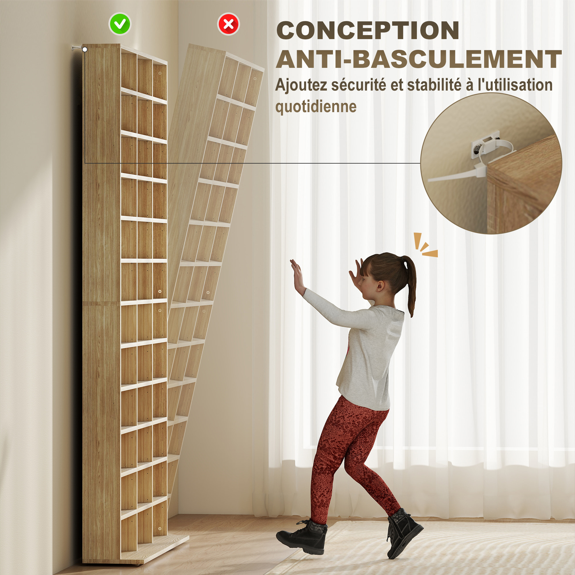 Étagère rangement CD/DVD meuble de rangement pour 1116 CDs 33 compartiments réglables en hauteur 102 x 24 x 195 cm effet bois clair