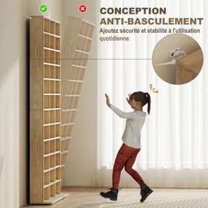 Étagère rangement CD/DVD meuble de rangement pour 1116 CDs 33 compartiments réglables en hauteur 102 x 24 x 195 cm effet bois clair