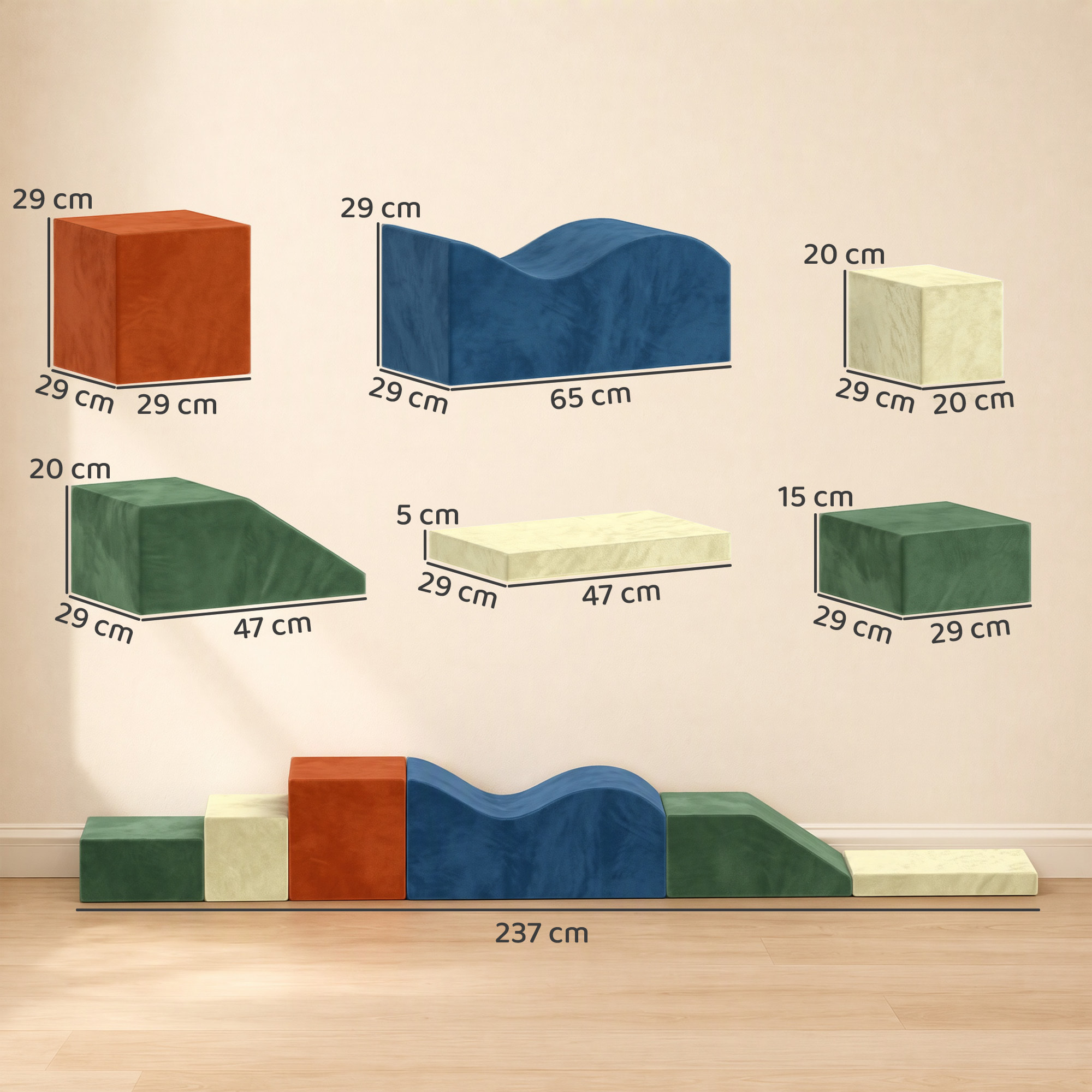 AIYAPLAY Juego de 6 Bloques de Espuma para Niños, Bloques de Psicomotricidad Infantil con Base Antideslizante, Set de Escalada Suave Interior para Escalar y Gatear, +1 Años