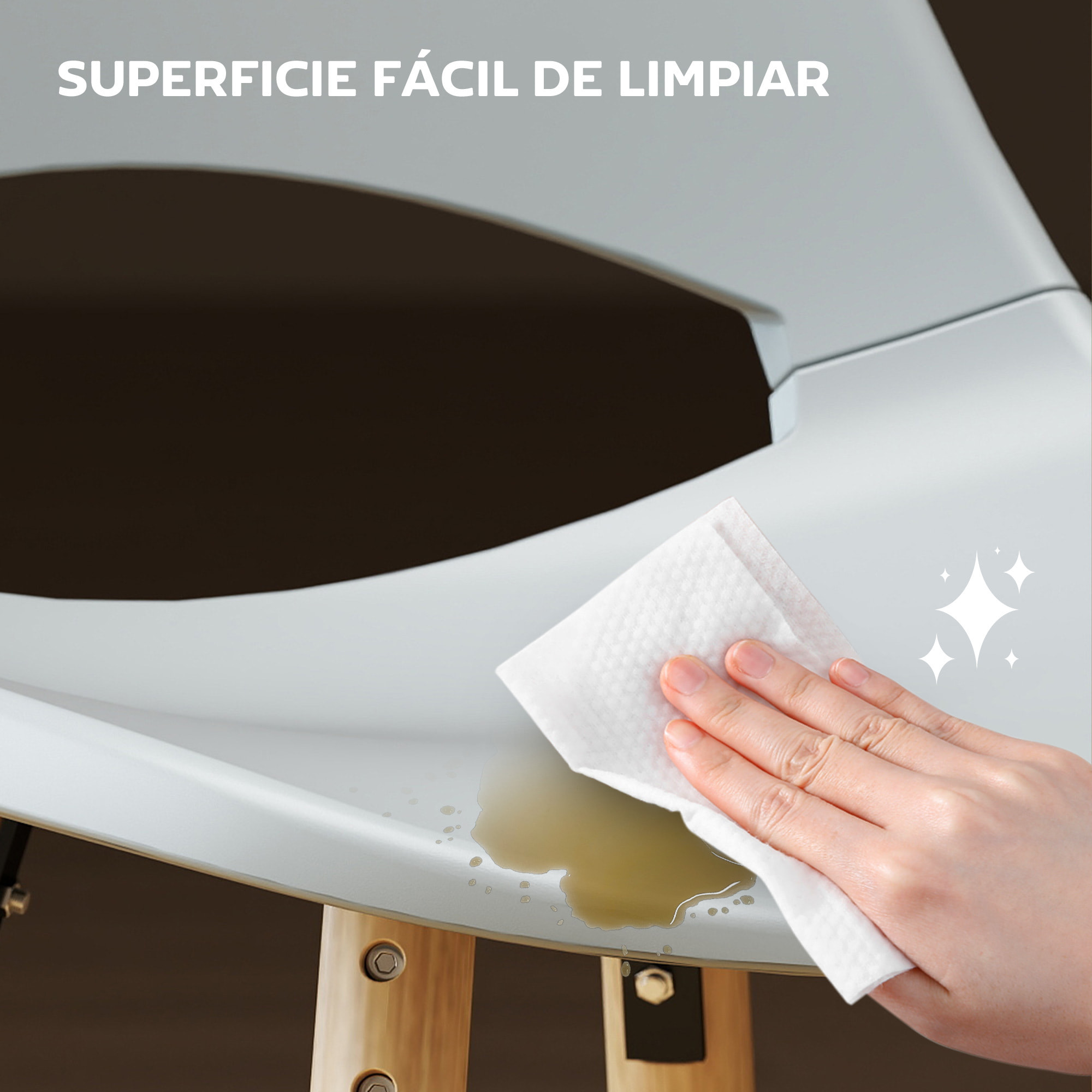 Pack de 2 Sillas de Comedor de Plástico Sillas de Cocina Modernas con Respaldo Curvado y Patas de Madera de Caucho Carga 120 kg para Sala de Estar Dormitorio Gris