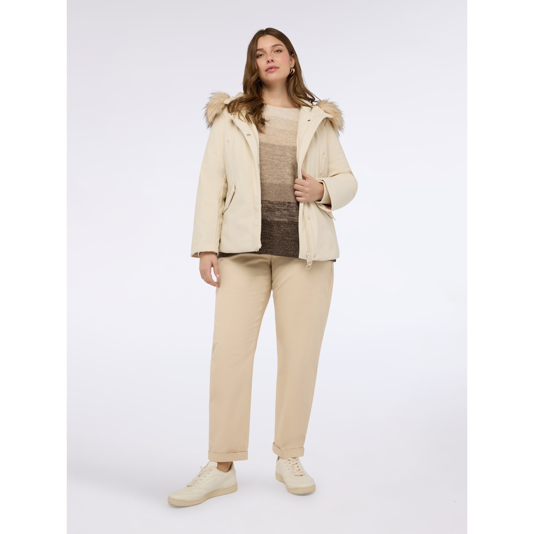 Fiorella Rubino - Plumífero con capucha y ribete - Beige