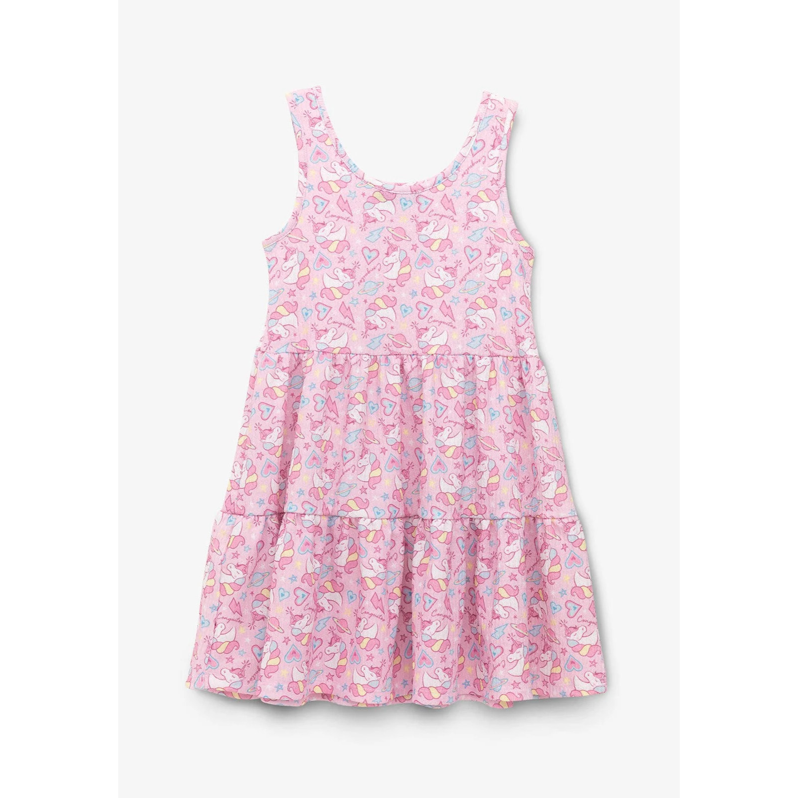 Vestido Conguitos Rosa Estampado Unicornio Niña