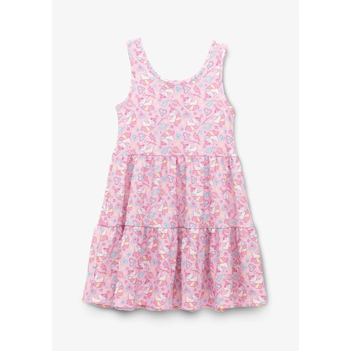 Vestido Conguitos Rosa Estampado Unicornio Niña