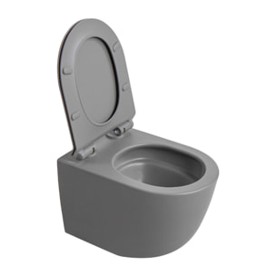PixL Cuvette suspendue en céramique sans bride Tornado Quiet, fixations invisibles+abattant Softclose,gris mat (CEPX010RTORPGRM)