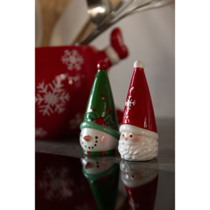 J-Line salière + poivrière Père Noël + Bonhomme de Neige Dolomite - céramique - mix