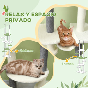 Árbol para Gatos de Suelo a Techo 225-255 cm Árbol Rascador para Gatos de 7 Niveles Torre para Gatos con Hamacas Plataformas Juguete de Cuerda Bola de Juguete Crema y Gris