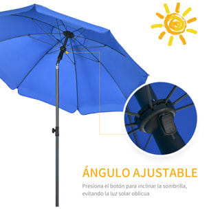 Sombrilla de Playa Grande Ø180 cm Sombrilla de Terraza Exterior con Ángulo Ajustable Protección UV50+ Impermeable Mástil de Ø32 mm Azul