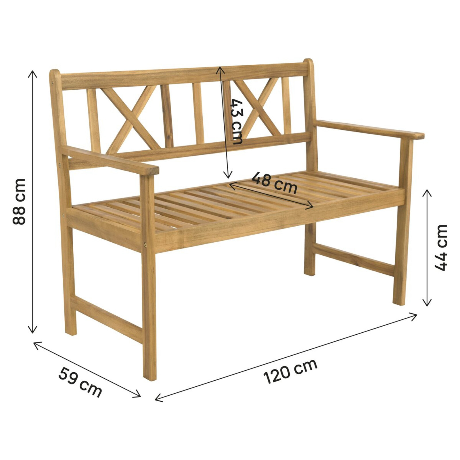 Banc de jardin en bois 120 cm "Surabaya" - 2 places - Marron