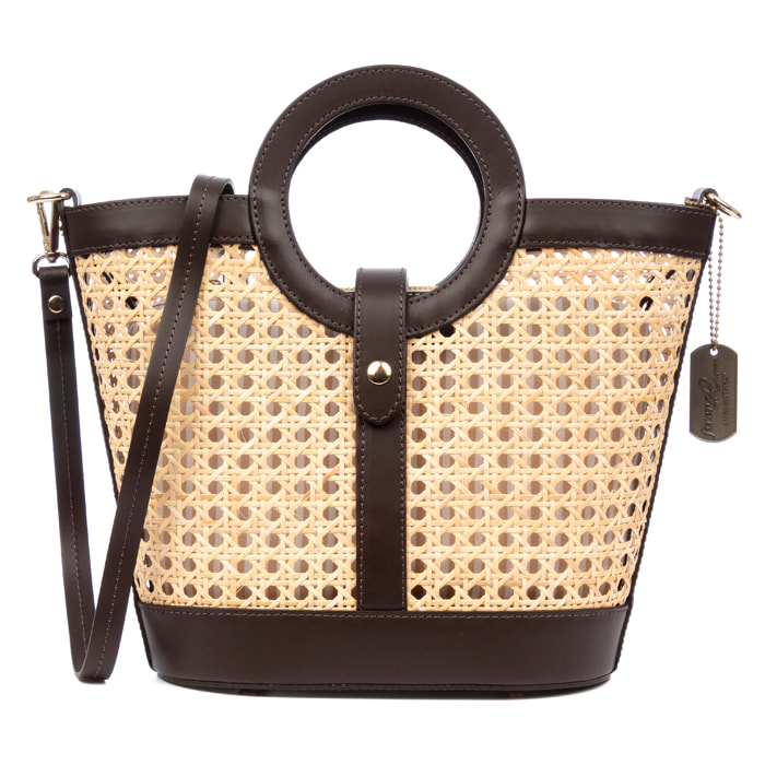 Barbarano bolso tote mujer. Piel auténtica combinada con cáñamo.