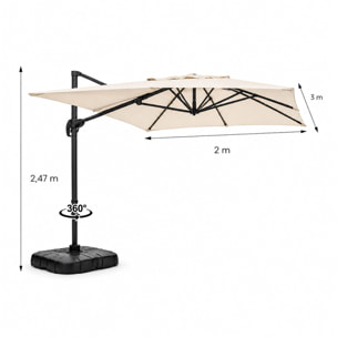 Parasol rectangulaire 2x3m déporté rotatif écru OTA