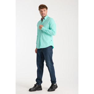 Camicia Uomo 1 Bottoni Button Down Slim Popeline Stretch Unito Verde Acqua