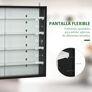 Vitrina de Pared Vitrina de Madera con Estantes Ajustables y 2 Puertas Correderas de Vidrio para Colecciones Perfumes Figuras de Decoración 80x9,5x60 cm Negro