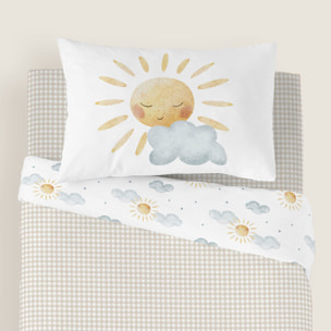 Cool Kids - Funda Nórdica Estampada - Reversible - Infantil - Cierre Solapa - 100% Algodón - Incluye 1 Funda de Almohada - Cuna/Maxicuna - Sun