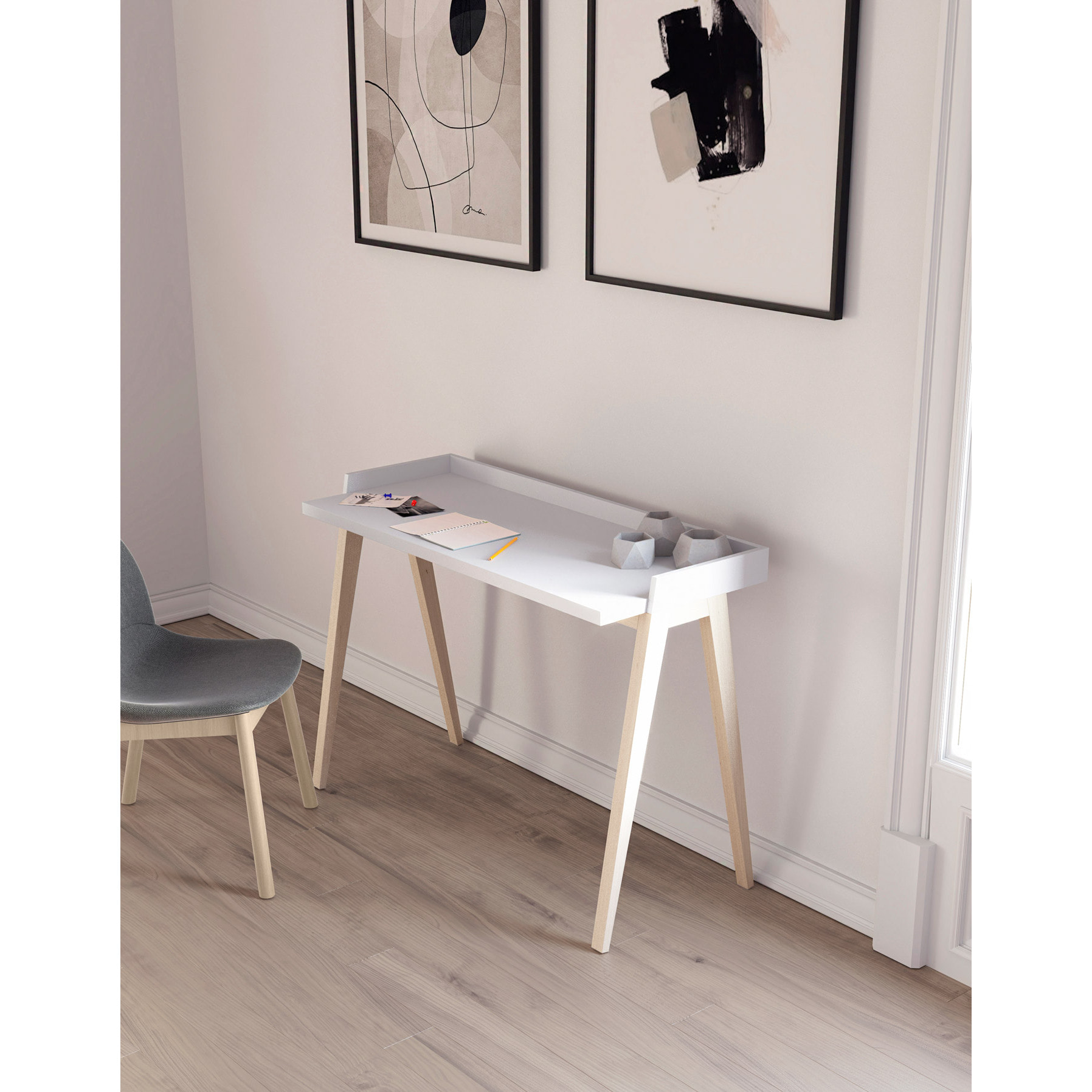 Escritorio Paris blanco y roble 81x111x50