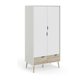 Guardaroba 2 ante Archilllo, Mobile camera da letto, Cabina armadio portabiti, Armadio appendiabiti, 99x58 h200 cm, Bianco e Quercia