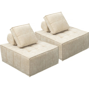 Lot de 2 chauffeuses pour canapé modulables en tissu texturé "Velluto" - Beige