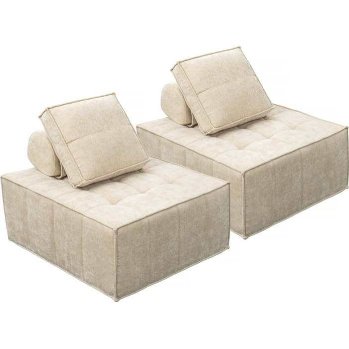 Lot de 2 chauffeuses pour canapé modulables en tissu texturé "Velluto" - Beige