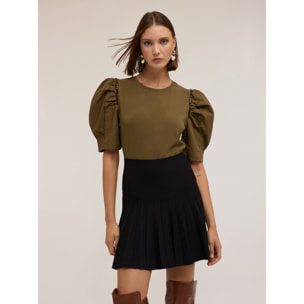 Motivi - Camiseta con mangas abullonadas y piedras - Verde militare