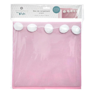 Bac de rangement enfant pompons rose 29x29cm