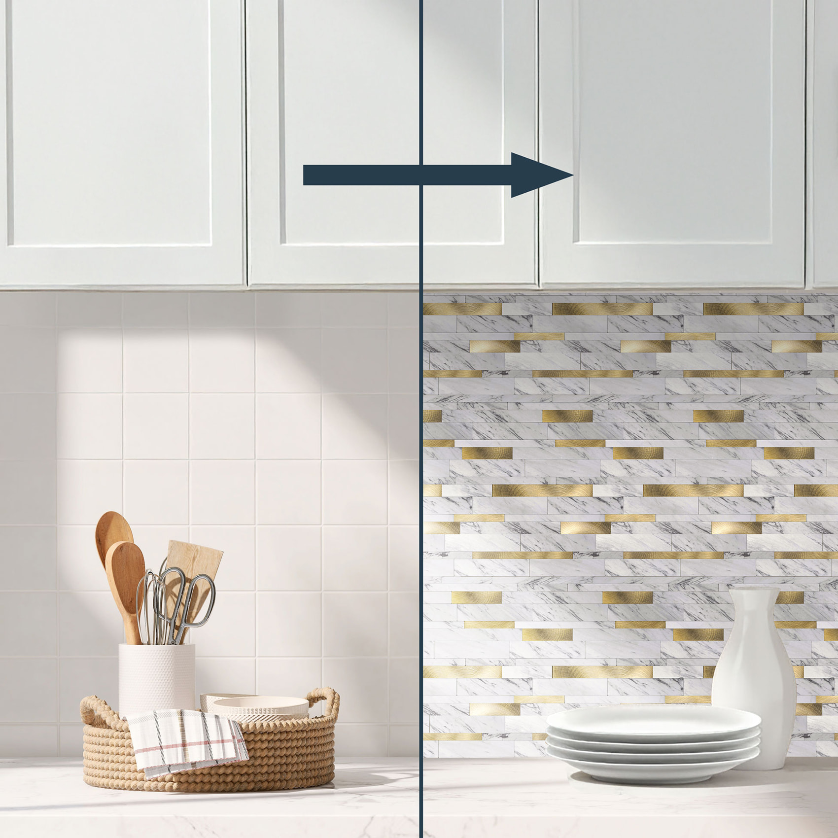 Crédence adhésive murale 3D motif lamelles 4 pièces - Blanc