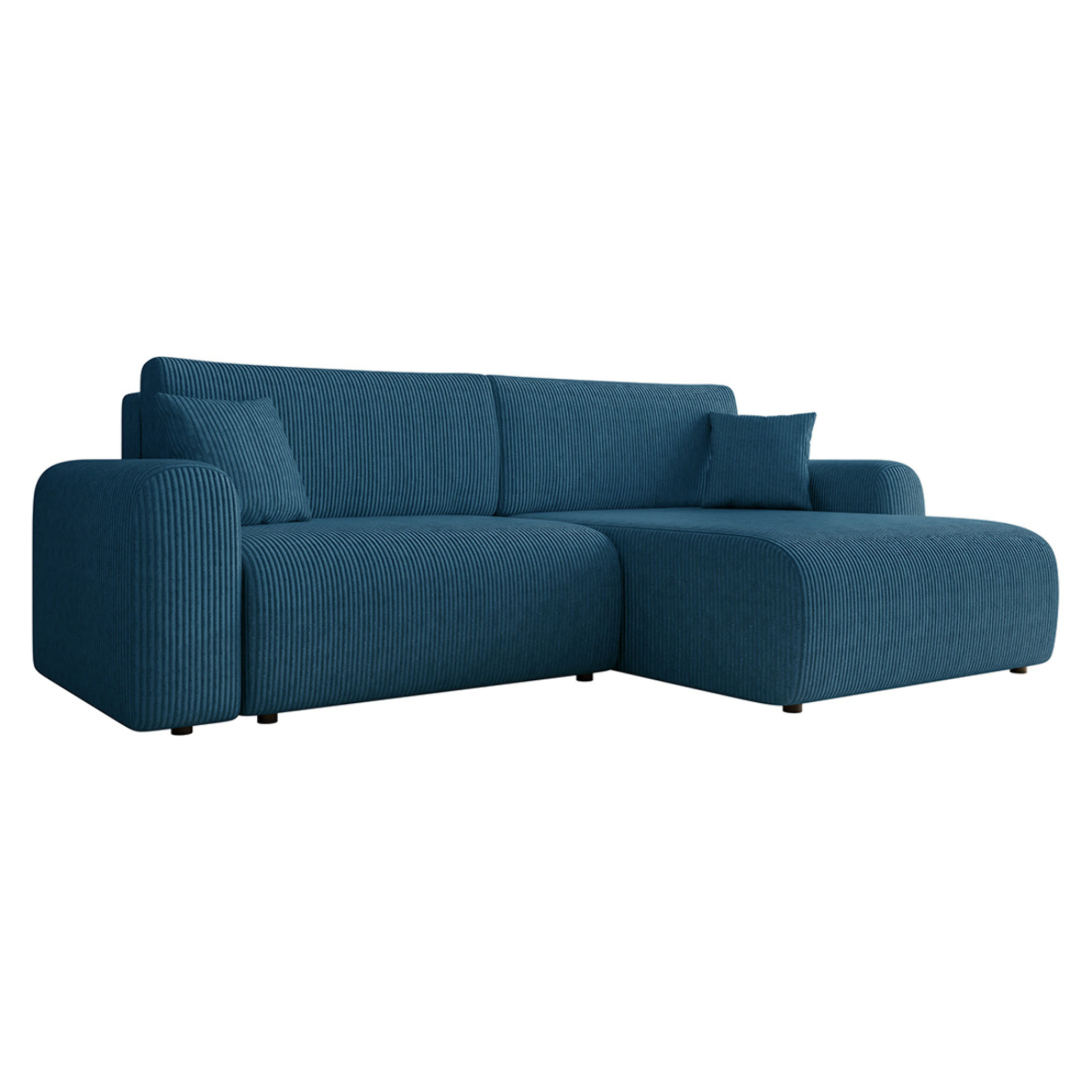 Naomi - Canapé d'angle réversible 4 places convertible avec coffre en velours côtelé - Bleu