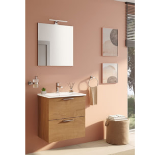 Mia ensemble avec meuble préassemblé 59x61x39,5 cm + miroir + lavabo céramique + éclairage LED, chêne (MIASET60D)